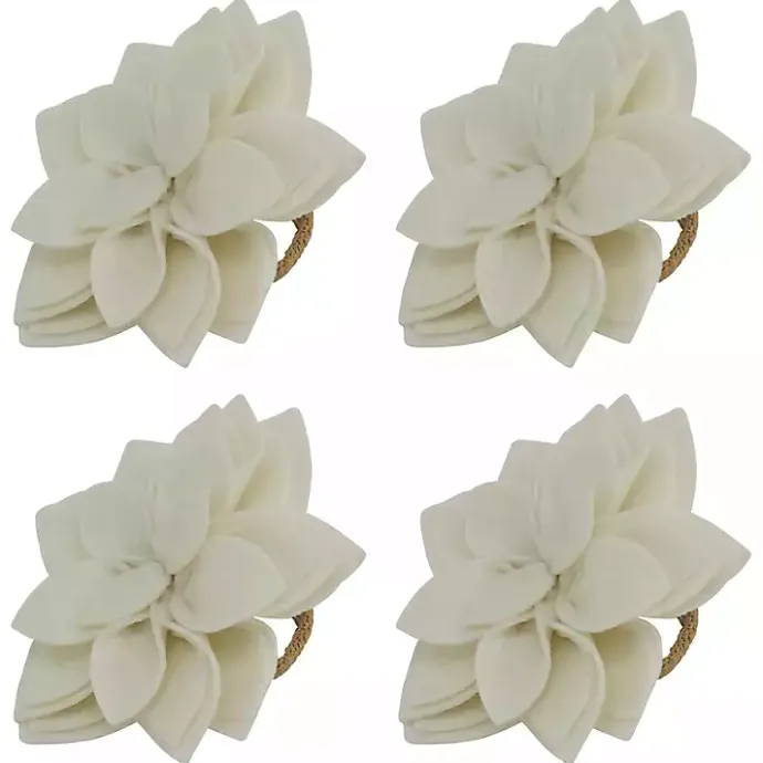 New Kirklands Home Blossom Napkin Rings, Set of 4 White