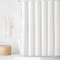 Best Kirklands Home White Blue Scalloped Coastal Shower Curtain