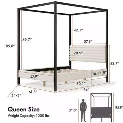 Hot Kirklands Home White Boucle Upholstered Black Canopy Queen Bed