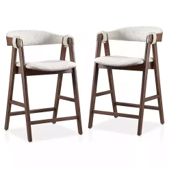 Online Kirklands Home Boucle Wood Penny Counter Stools, Set of 2 White