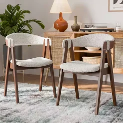 Kirklands Home Boucle Wood Penny Dining Chairs, Set of 2 White