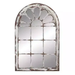 Kirklands Home White Brown Rustic Window Iron Frame Wall Mirror