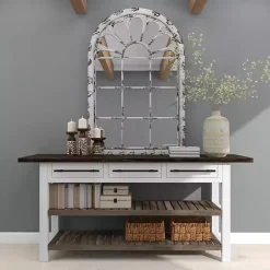 Kirklands Home White Brown Rustic Window Iron Frame Wall Mirror