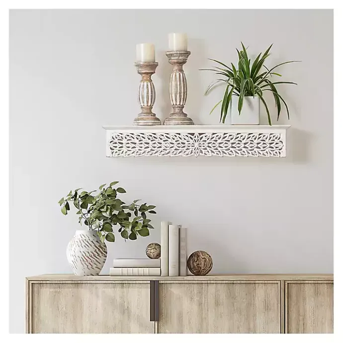 Online Kirklands Home White Carved Floral Decorative Wall Shelf