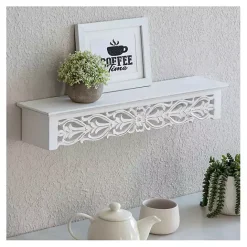 Discount Kirklands Home White Carved Floral Wall Shelf