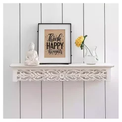 Discount Kirklands Home White Carved Floral Wall Shelf