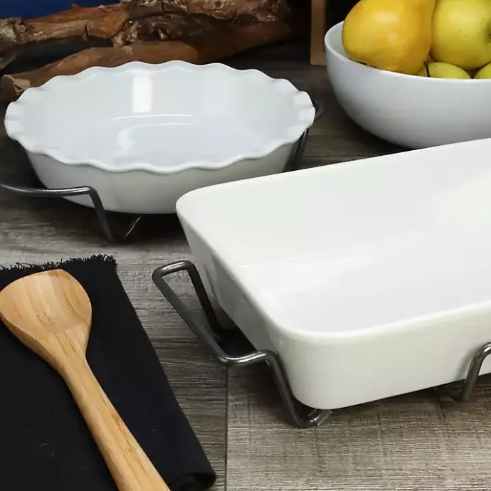 Clearance Kirklands Home Ceramic Baker and Pie Dish Set with Racks White