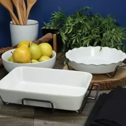 Clearance Kirklands Home Ceramic Baker and Pie Dish Set with Racks White