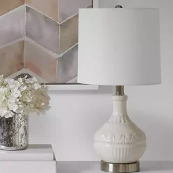 Hot Kirklands Home Ceramic Embossed Table Lamp White