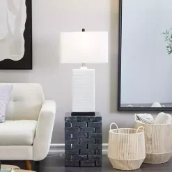 Hot Kirklands Home Ceramic Fluted Rectangular Table Lamp White