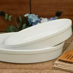 Kirklands Home Ceramic Oval Bakers, Set of 2 White