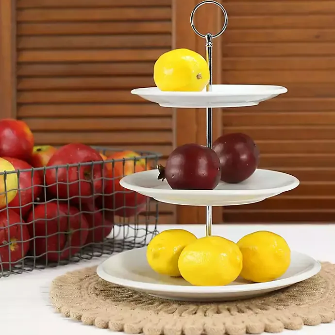 Clearance Kirklands Home Ceramic 3-Tier Serving Stand White