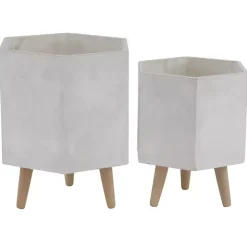 Online Kirklands Home Clay and Wood Hexagon Planters, Set of 2 White