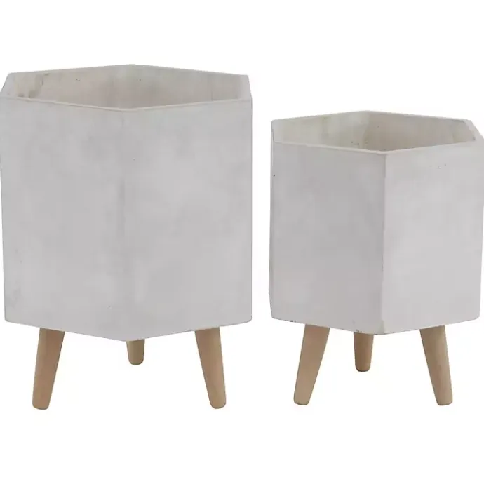 Online Kirklands Home Clay and Wood Hexagon Planters, Set of 2 White