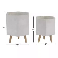 Online Kirklands Home Clay and Wood Hexagon Planters, Set of 2 White