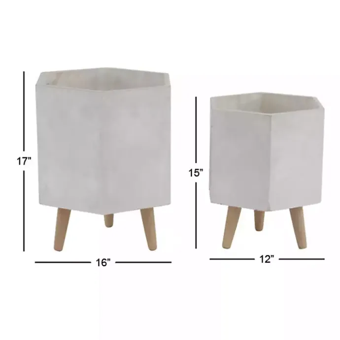 Online Kirklands Home Clay and Wood Hexagon Planters, Set of 2 White