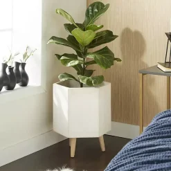 Online Kirklands Home Clay and Wood Hexagon Planters, Set of 2 White