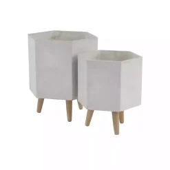 Online Kirklands Home Clay and Wood Hexagon Planters, Set of 2 White