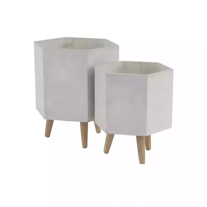 Online Kirklands Home Clay and Wood Hexagon Planters, Set of 2 White