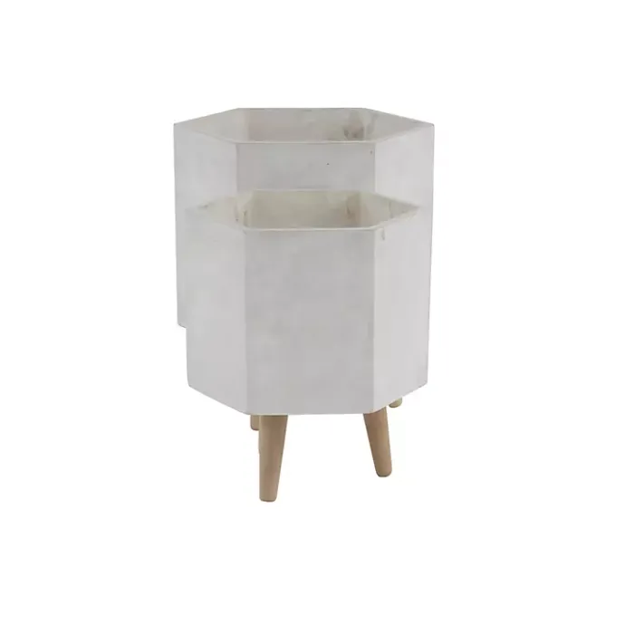 Online Kirklands Home Clay and Wood Hexagon Planters, Set of 2 White