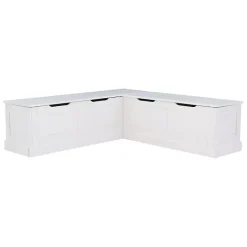 Hot Kirklands Home White Corner Bench with Blue Cushions