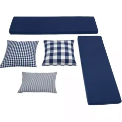 Hot Kirklands Home White Corner Bench with Blue Cushions