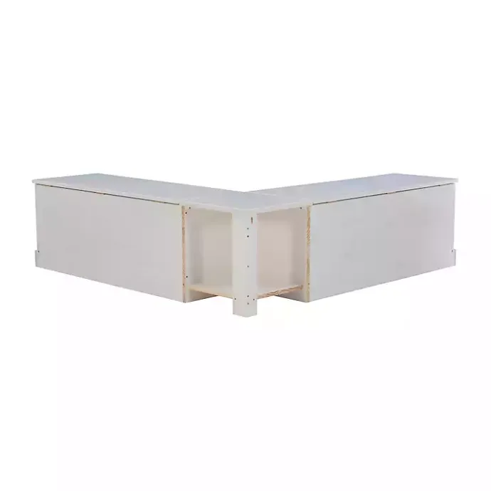 Hot Kirklands Home White Corner Bench with Blue Cushions