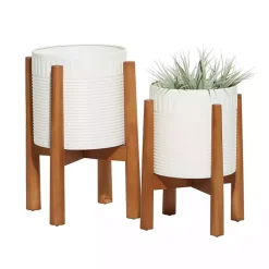 Sale Kirklands Home Corrugated Iron and Wood Planters, Set of 2 White