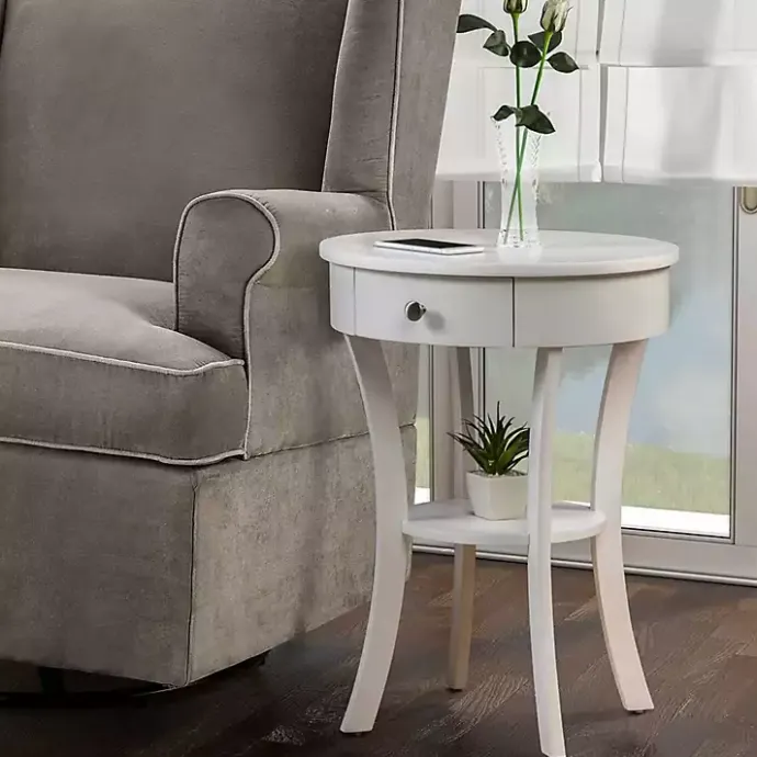 Kirklands Home Curved Legs Round Drawer Accent Table White
