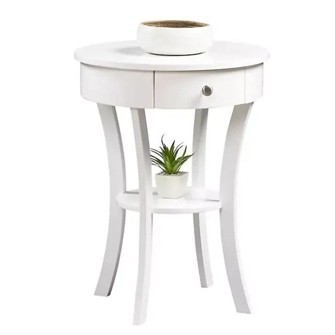 Kirklands Home Curved Legs Round Drawer Accent Table White