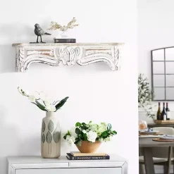 Outlet Kirklands Home White Distressed Carved Wood Acanthus Wall Shelf