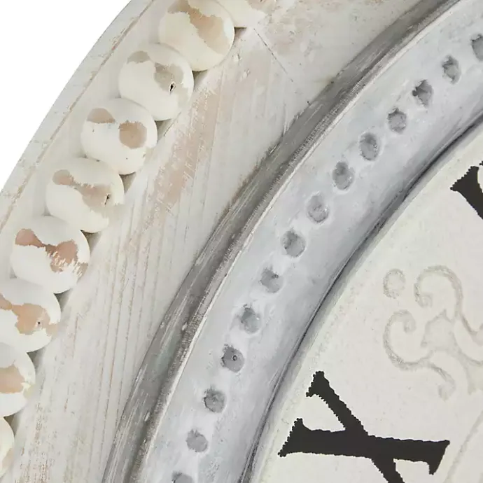 Outlet Kirklands Home White Distressed Wood Round Beaded Wall Clock