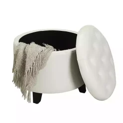 Discount Kirklands Home Faux Leather Eliza Round Storage Ottoman White