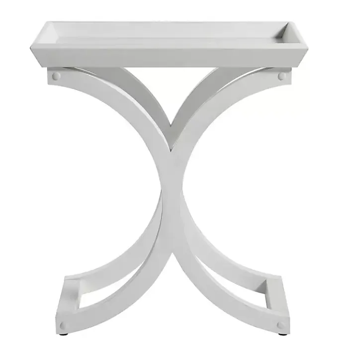 Discount Kirklands Home Fir Wood Curved Tray C-Table White