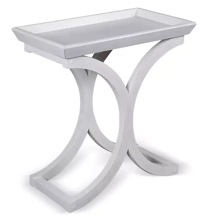 Discount Kirklands Home Fir Wood Curved Tray C-Table White