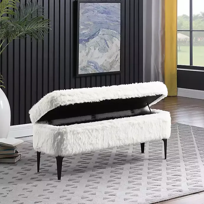 Discount Kirklands Home Fur Storage Bench White
