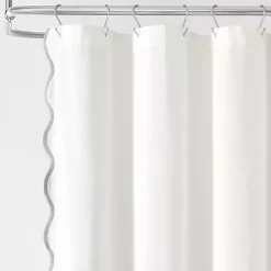 New Kirklands Home White Gray Scalloped Coastal Shower Curtain