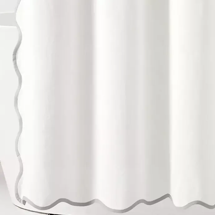 New Kirklands Home White Gray Scalloped Coastal Shower Curtain