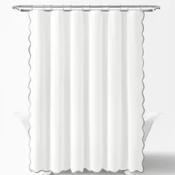 New Kirklands Home White Gray Scalloped Coastal Shower Curtain