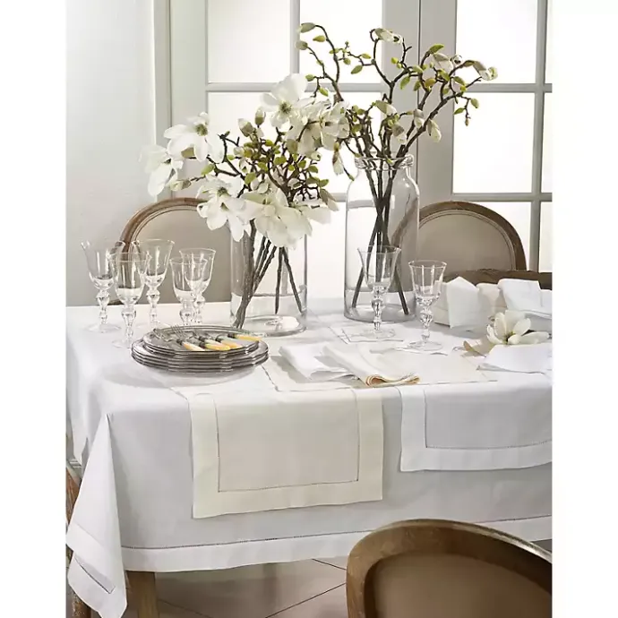 Outlet Kirklands Home Hemstitched Linen Oblong Runner White