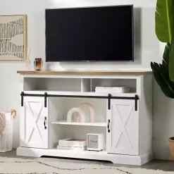 New Kirklands Home Highboy Sliding Barn Door Media Cabinet White
