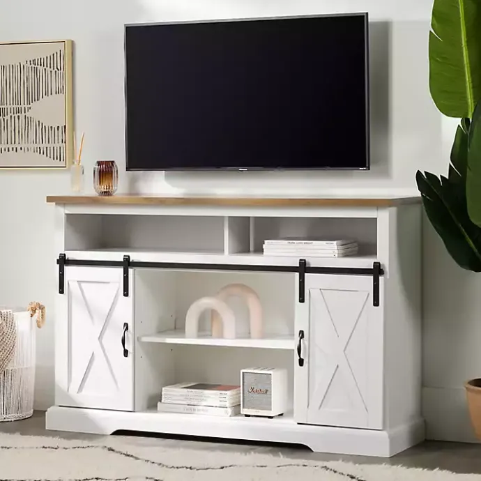 New Kirklands Home Highboy Sliding Barn Door Media Cabinet White