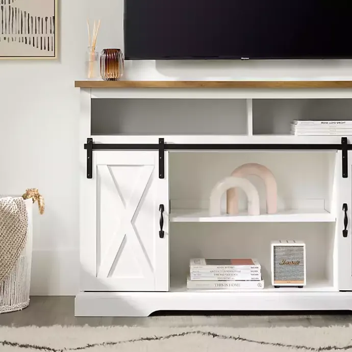 New Kirklands Home Highboy Sliding Barn Door Media Cabinet White