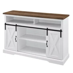 New Kirklands Home Highboy Sliding Barn Door Media Cabinet White