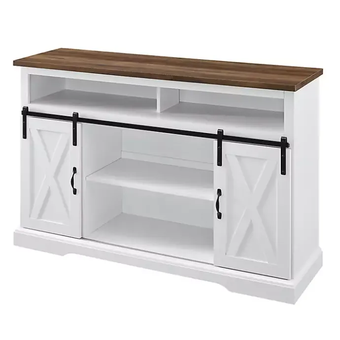 New Kirklands Home Highboy Sliding Barn Door Media Cabinet White