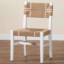 Clearance Kirklands Home White Mahogany Woven Talli Dining Chair Tan