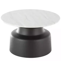 Hot Kirklands Home Marble & Black Metal Pedestal Coffee Table White