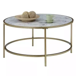 Kirklands Home White Marble & Metal Round Coffee Table Gold