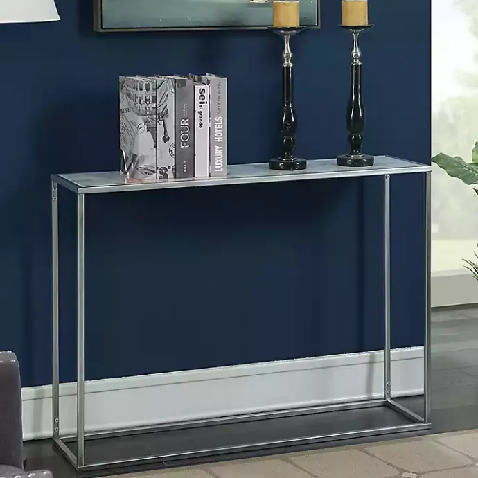 Outlet Kirklands Home White Marble & Metal Slim Console Table Silver