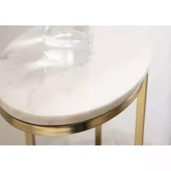 Clearance Kirklands Home Marble and Gold Oval C-Shape Accent Table White